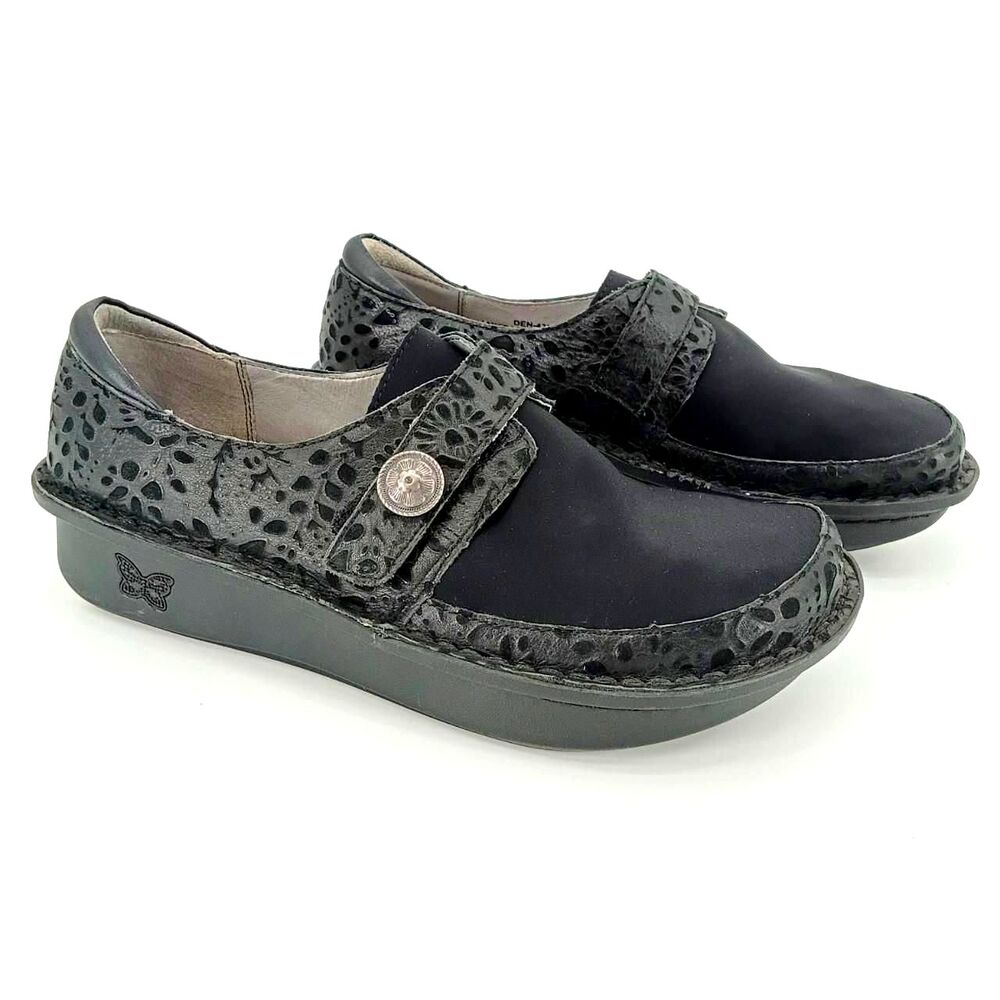 Alegria Dena DEN-435 Clogs 39 / 8.5 Black Embossed Leather Comfort Shoes